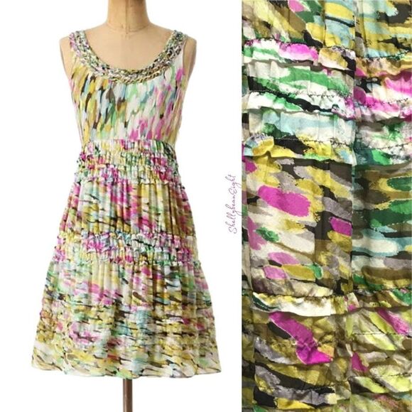 ANTHROPOLOGIE Leifsdottir Rainbow Confetti Silk Ruffle Dress 2 4 XS S RARE HTF! - Picture 4 of 16